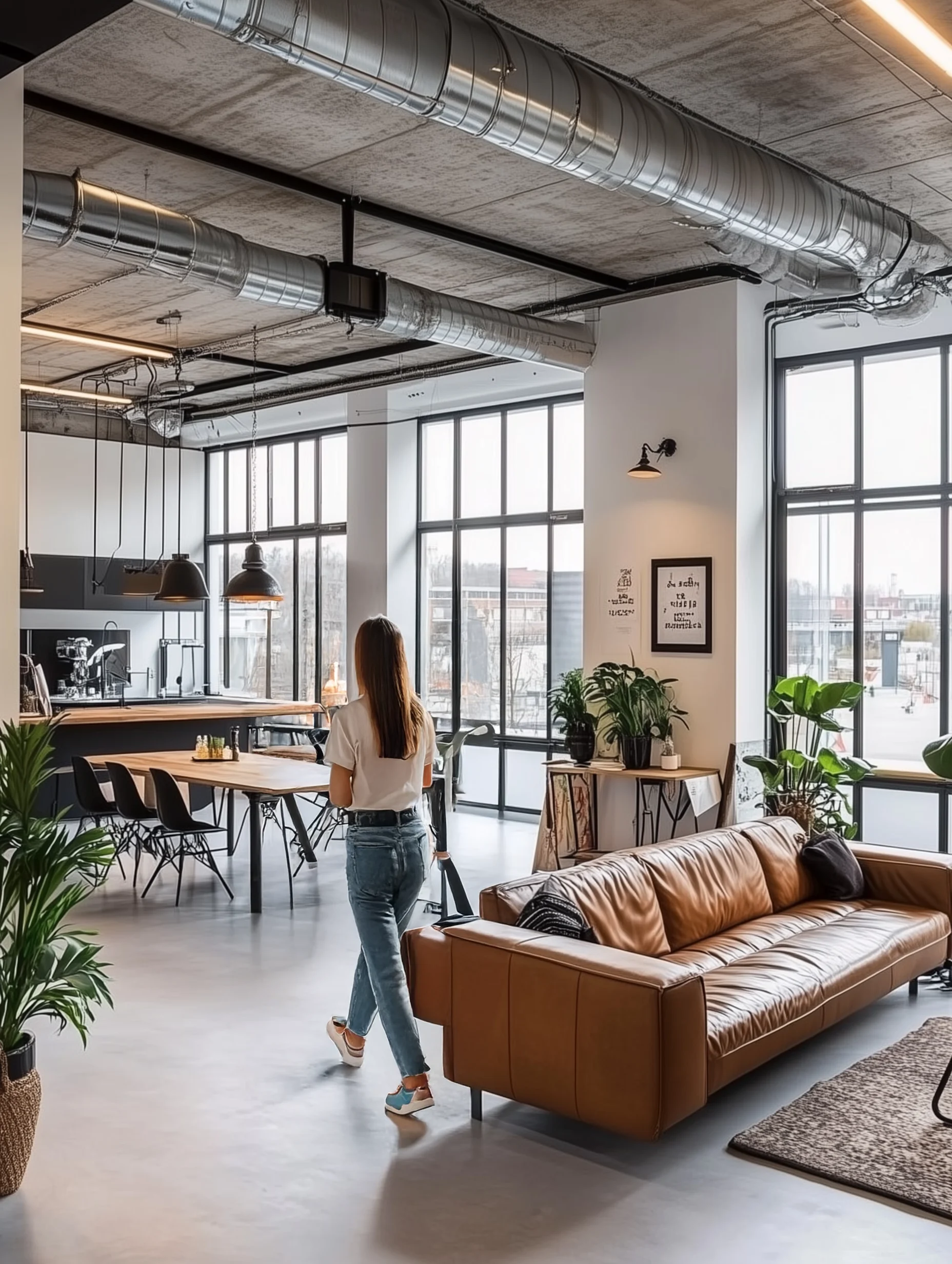 Patio interior de un edificio moderno con vegetación.