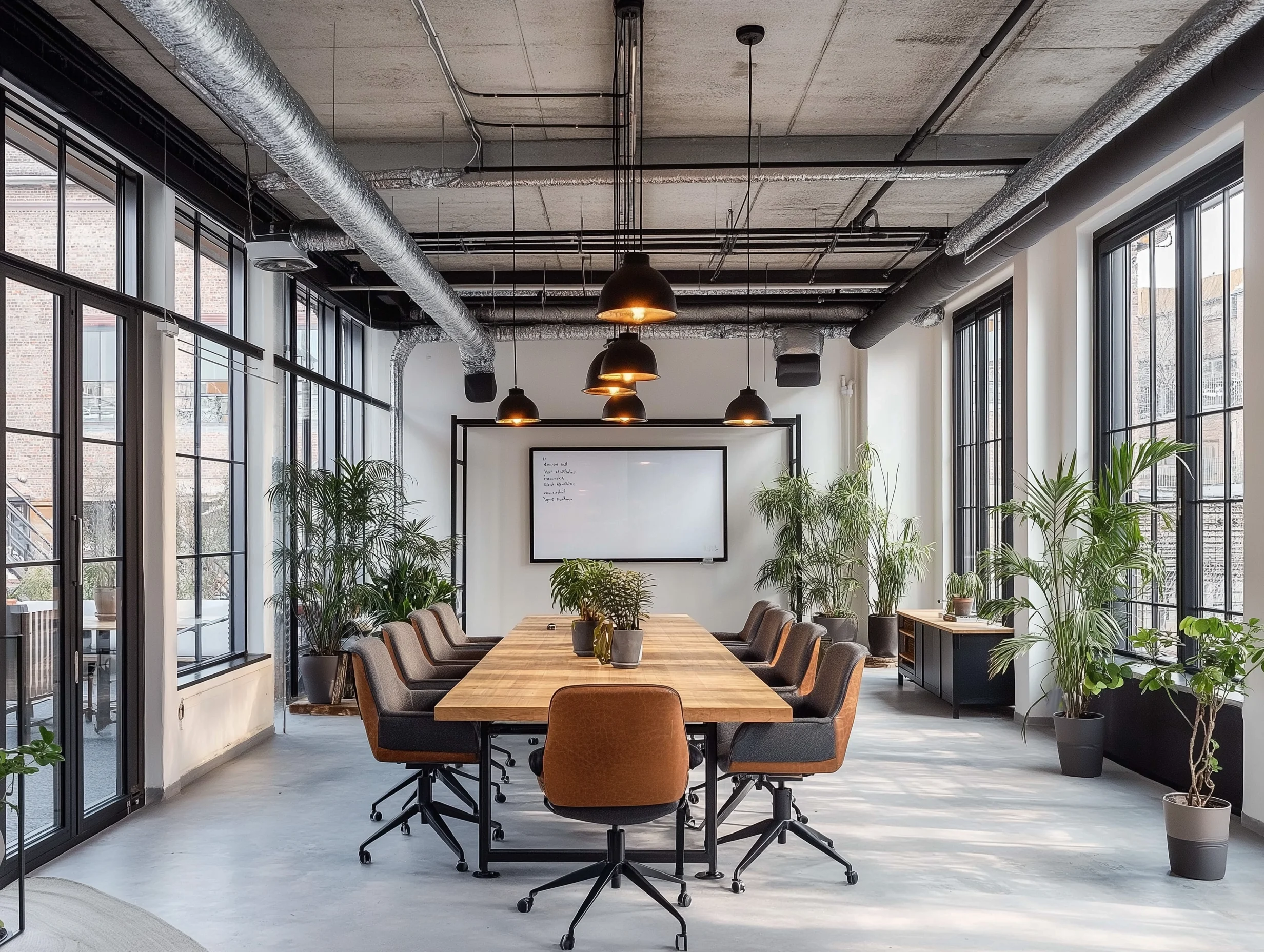 Render de un espacio de oficina moderno y luminoso en Berlín.