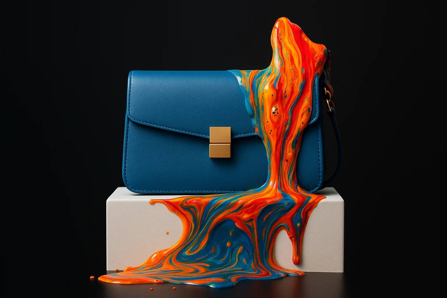 Bolso de mano con diseño artístico de pintura colorida.