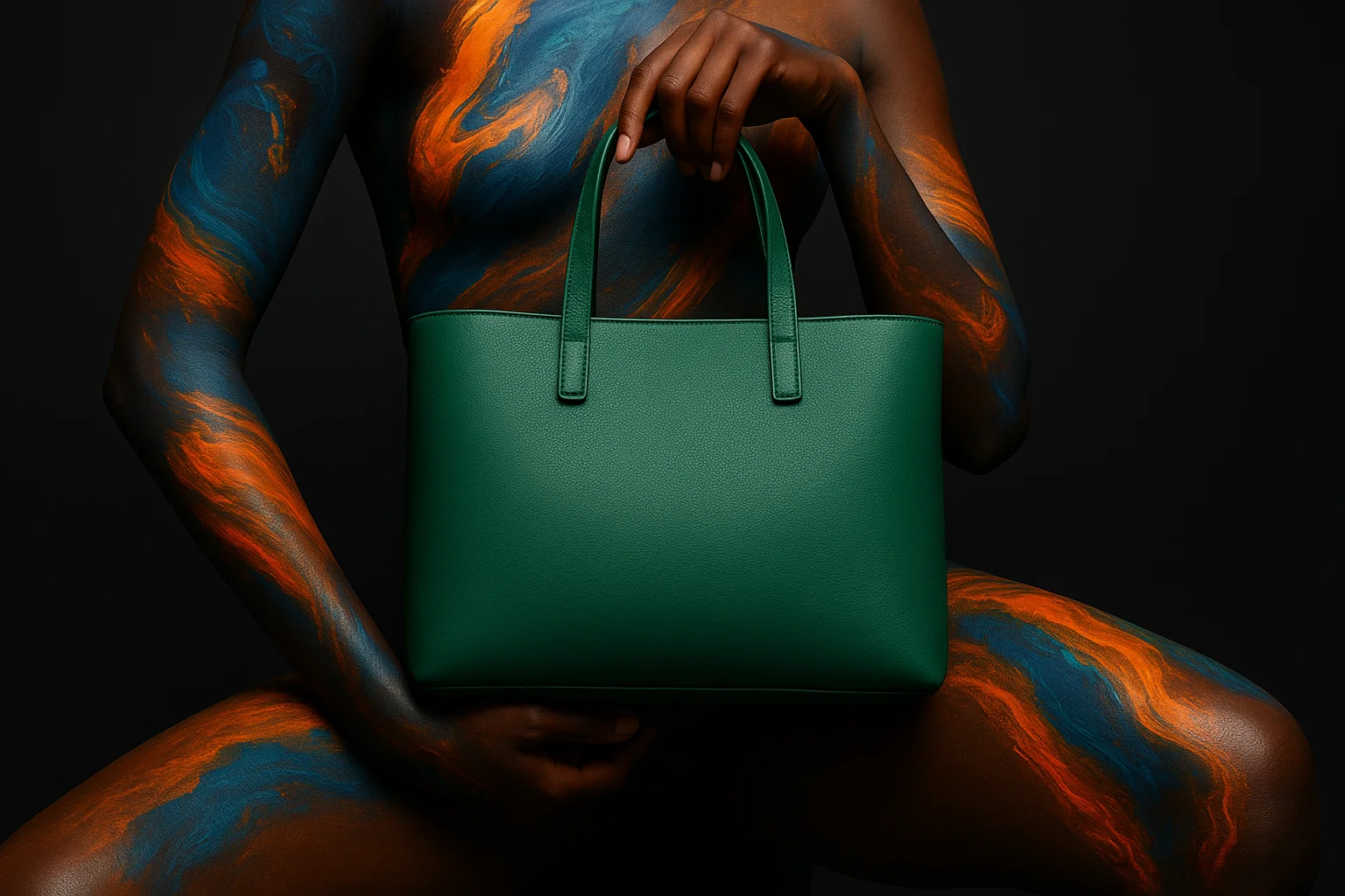 Composición de moda con un bolso pintado artísticamente.