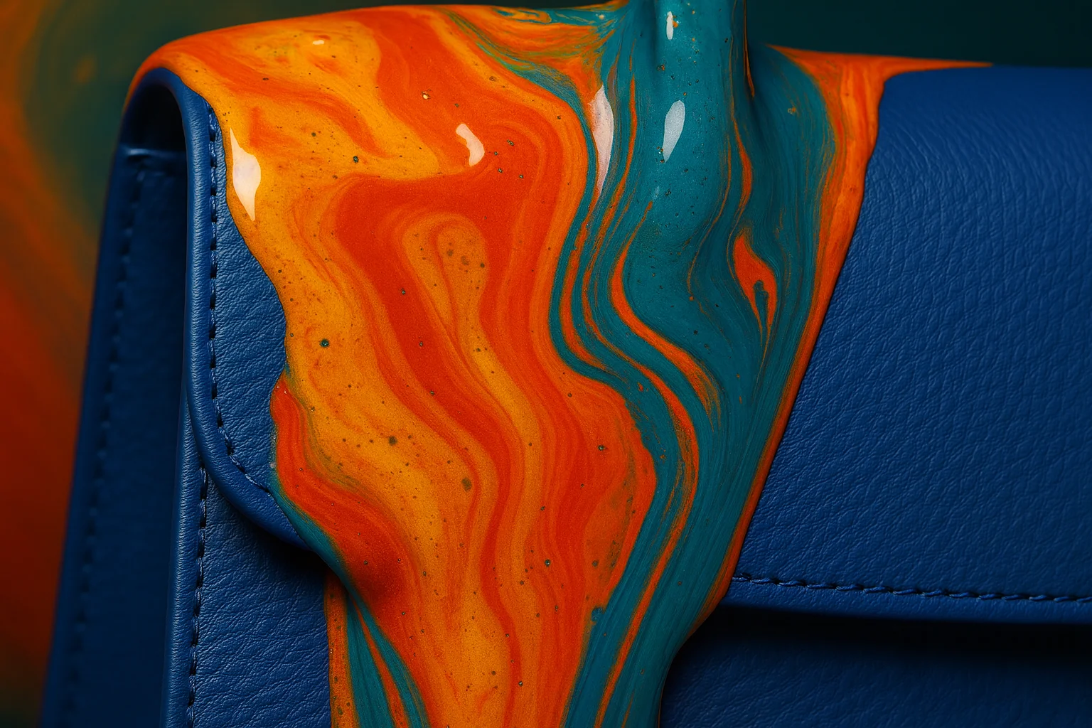 Fotografía de producto de un bolso de moda con pintura abstracta.