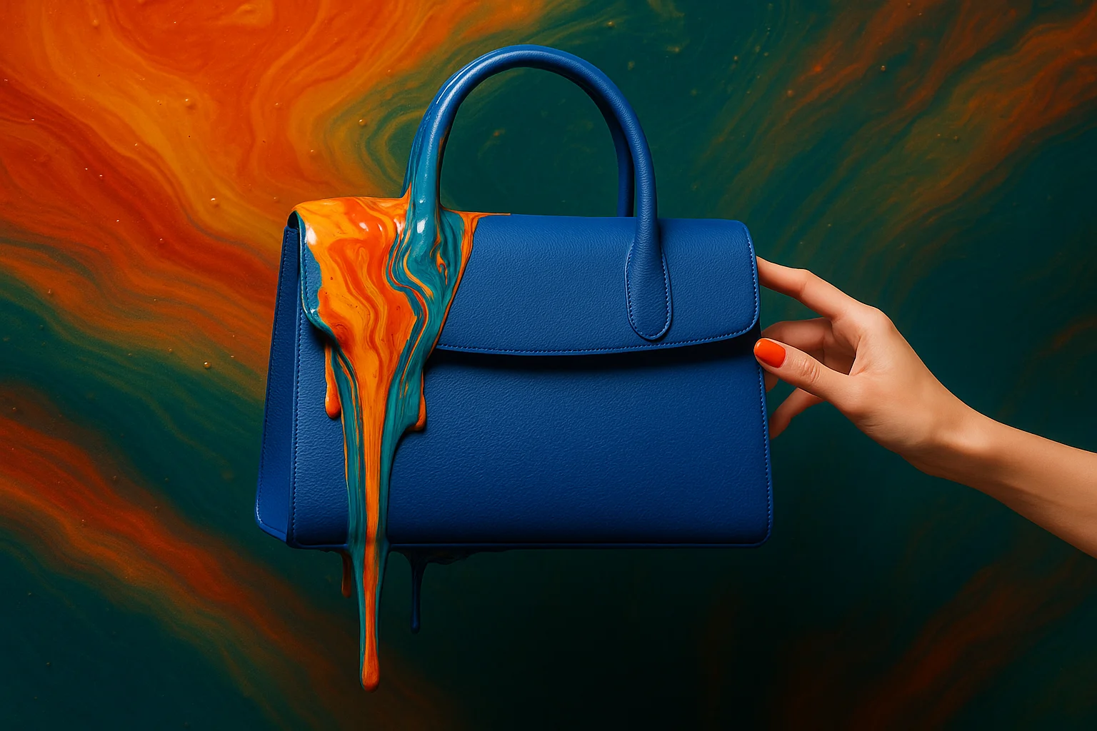 Bolso blanco de diseñador con toques de pintura artística.