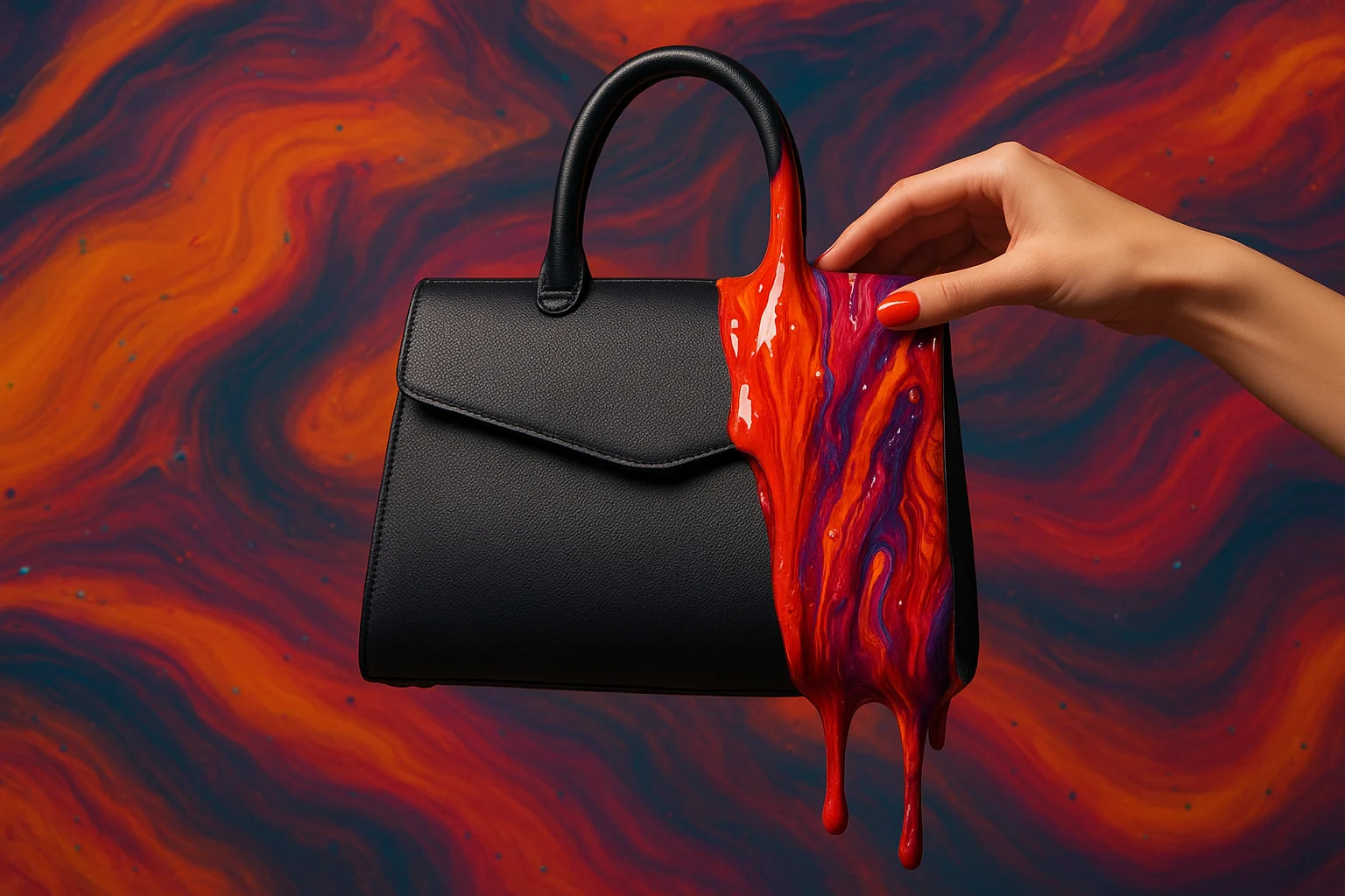 Primer plano de textura de pintura en un bolso de cuero.