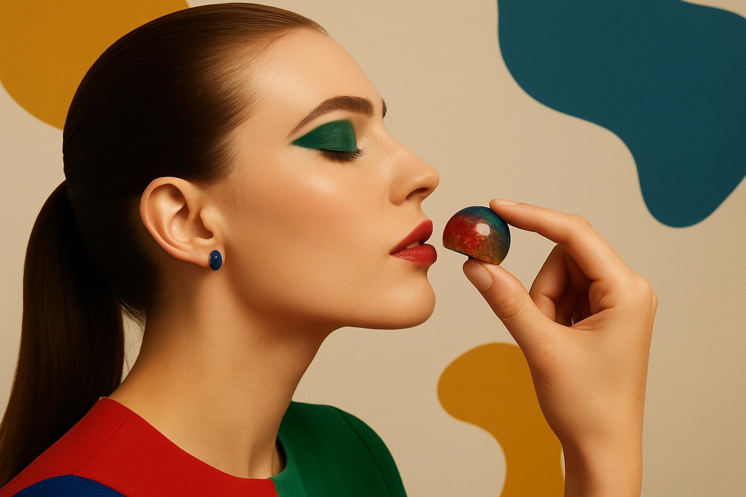 Arte conceptual de ciencia ficción con una figura femenina y arquitectura abstracta.