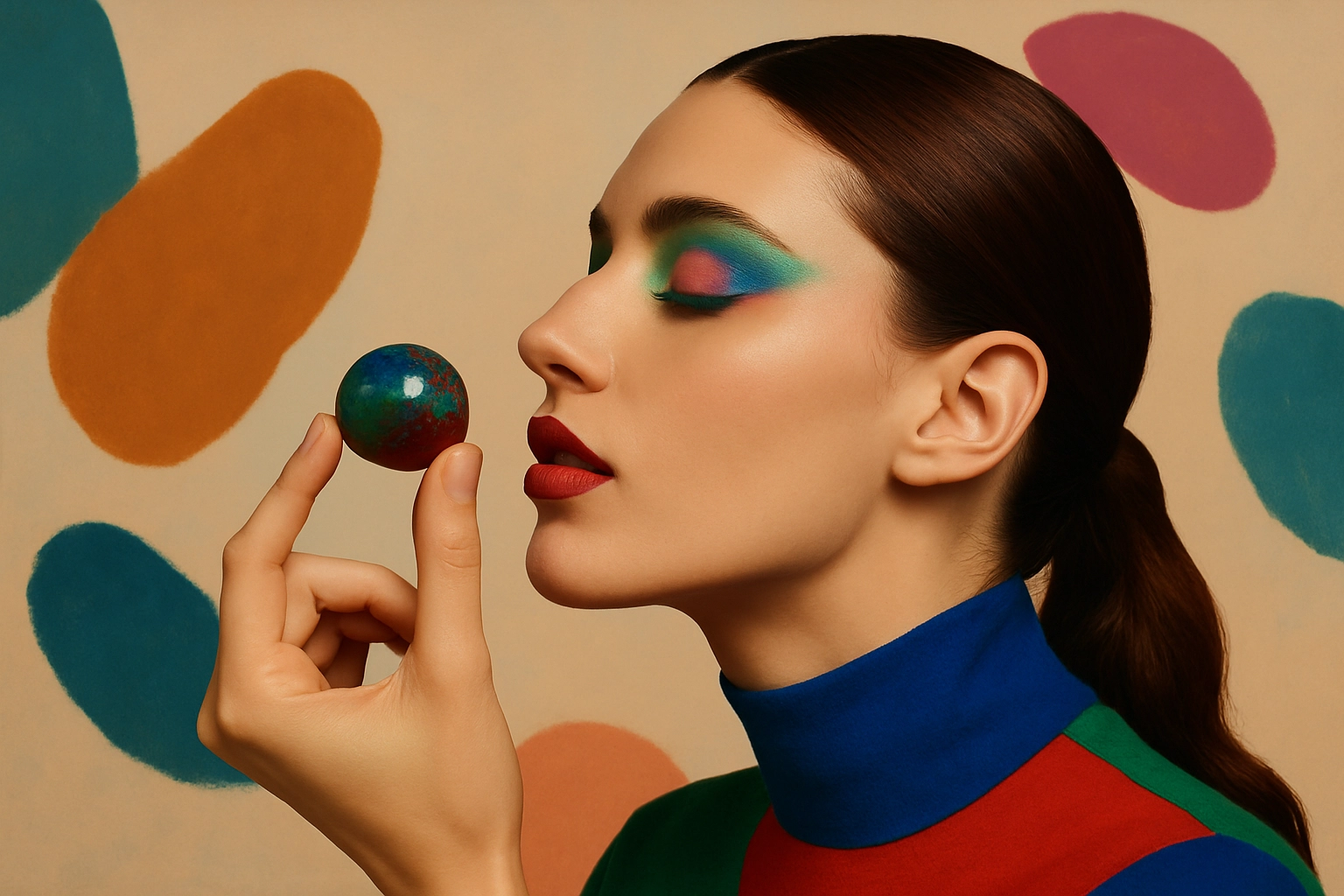 Retrato de ciencia ficción de una mujer con elementos holográficos en su rostro.